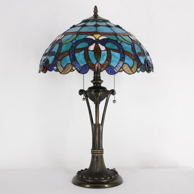 Lampe de table Tiffany en verre coloré bleu vert 16 x 16 x 24 pouces