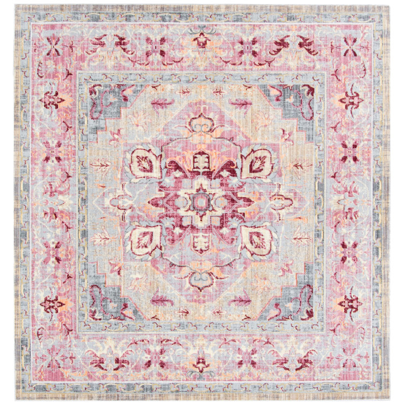 Tapis oriental bleu / raisin Emberlin, Carré 6 pi 7 po