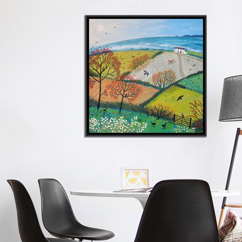 « automne breeze », reproduction sur toile, H 18 po x l 18 po x P 1,5 po, Toile avec cadre noir, Pas de tapis