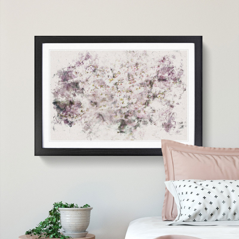 Pink Cherry Blossoms - Picture Frame Painting Print, Black Framed, 40cm H x 60cm W x 2cm D