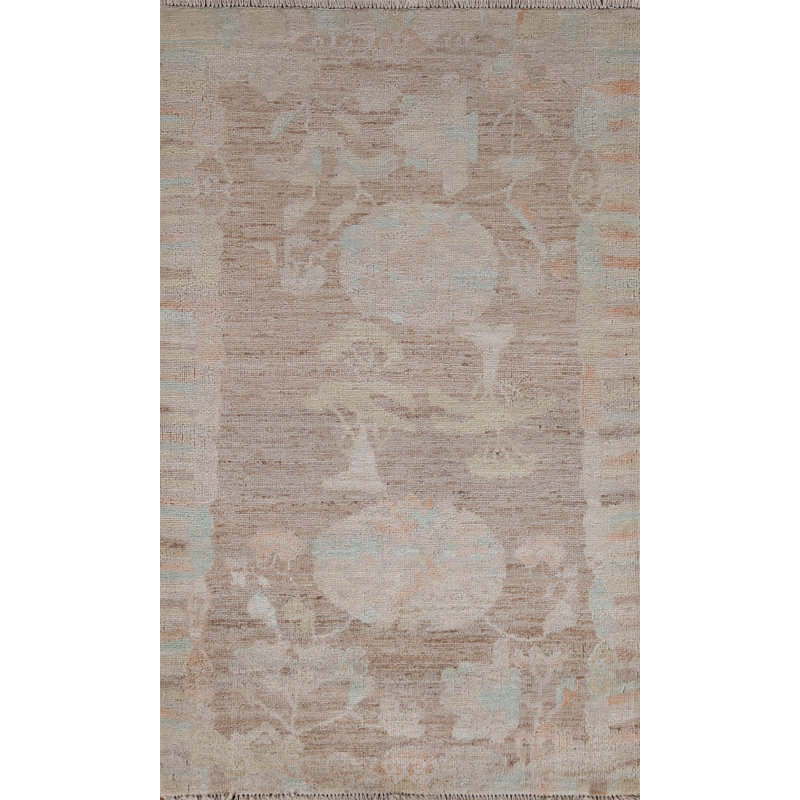 Tapis brun en laine noué à la main de conception unique 2 pi 10 po x 3 pi 9 po New Age