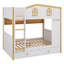 Lit superposé en forme de maison avec lit gigogne et tablettes de rangement, cadre de lit superposé en bois avec barrières et échelle de type maison-385835608