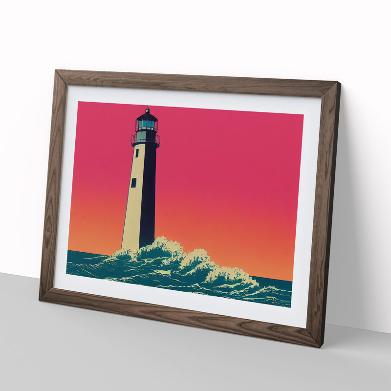 Pop Lighthouse - Framed Print, Walnut, 25cm H x 34cm W x 2cm D