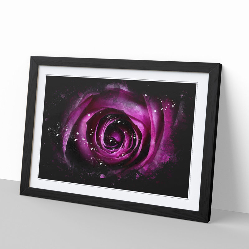 Purple Rose Flower Vol.2 - Single Picture Frame Print on Wood, 36cm H x 48cm W x 2cm D, Black Framed