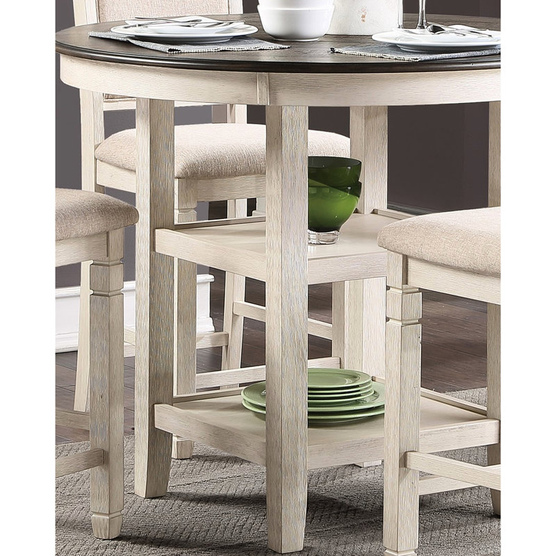 Table à hauteur de comptoir, style transitionnel, brun et blanc antique, 2 tablettes, placage et bois d'ingénierie, 4 sièges de salle à manger 2 x 4