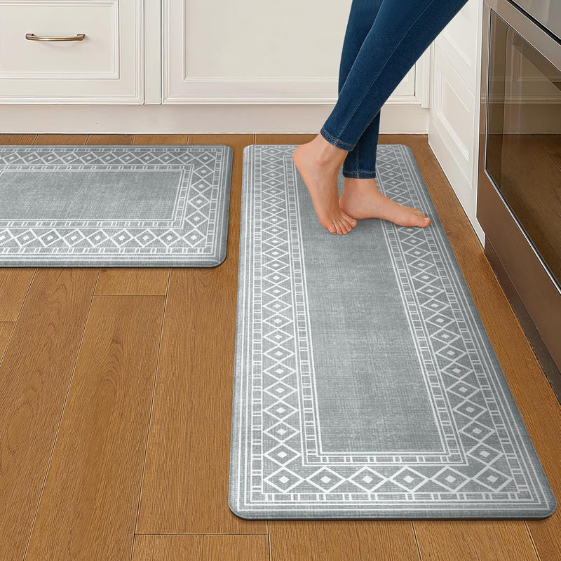 Tapis de cuisine imperméable anti-fatigue anti-dérapant, Gris / Blanc, Tapis de couloir 1 pi 5 po x 4 pi 11 po