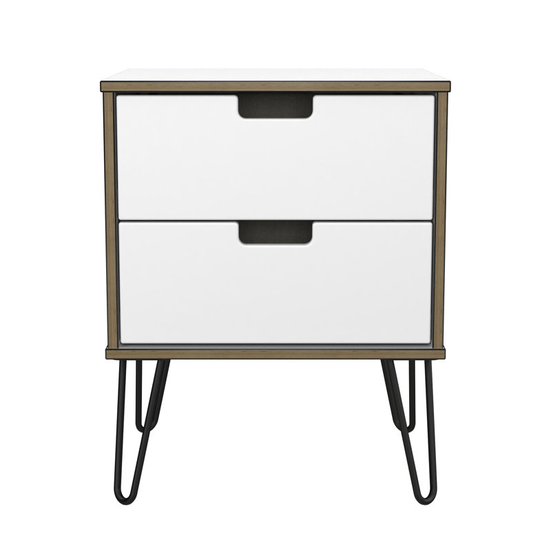 Fully Assembled Fairbury 2 Drawer Bedside Table, White Matt