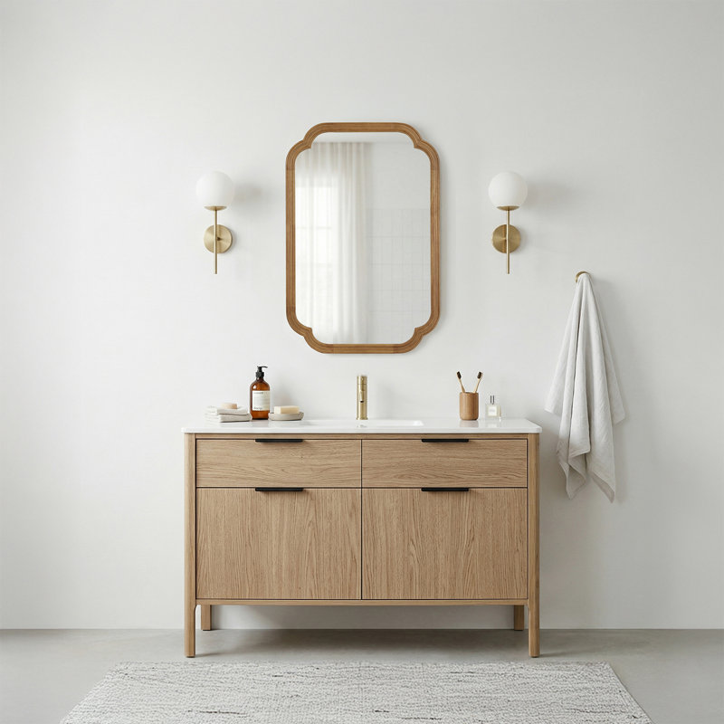 Miroir mural Ali, 30 po x 20 po, 1, Bois naturel