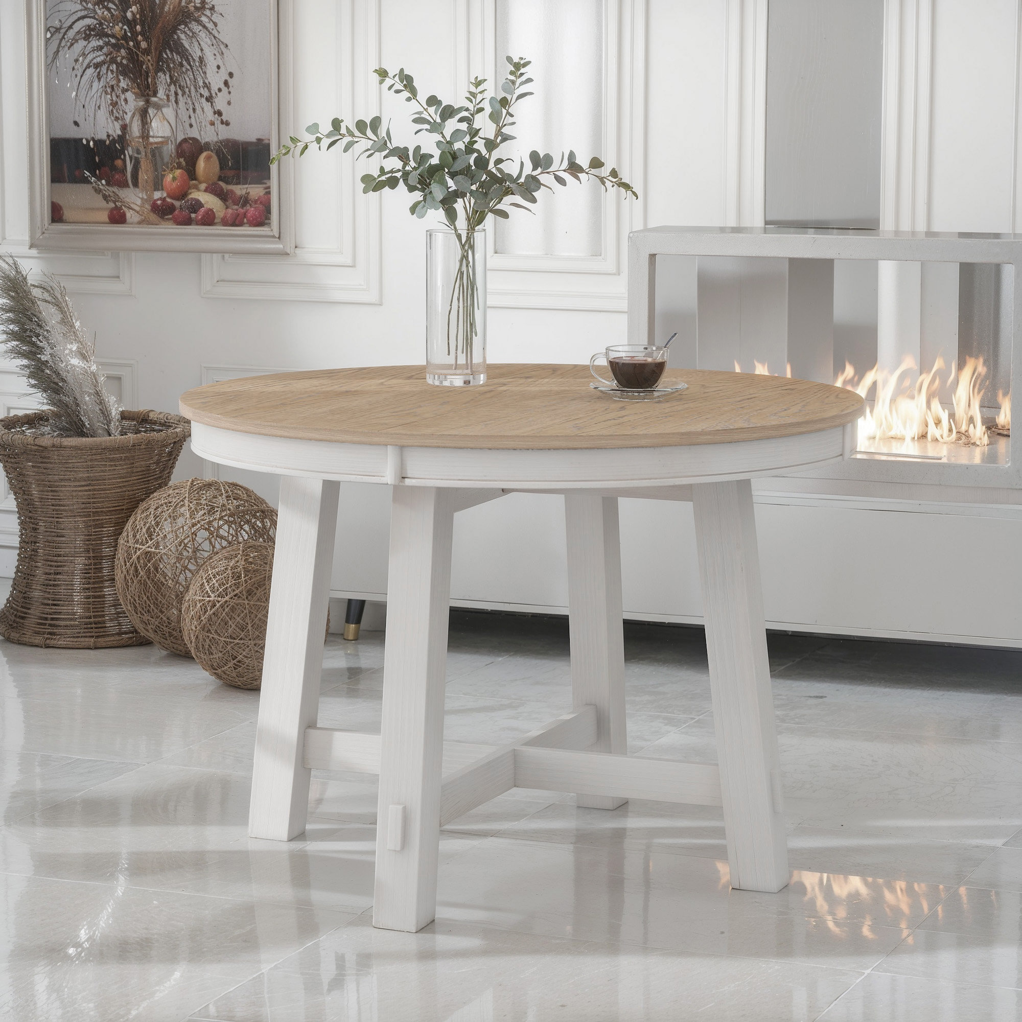Ophelia & Co. Farmhouse Round Extendable Dining Table With 16" Leaf ...