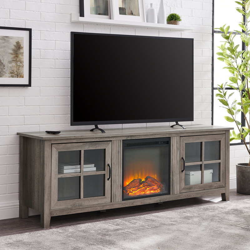 Dake 70" Media Console with Electric Fireplace, Gray Wash