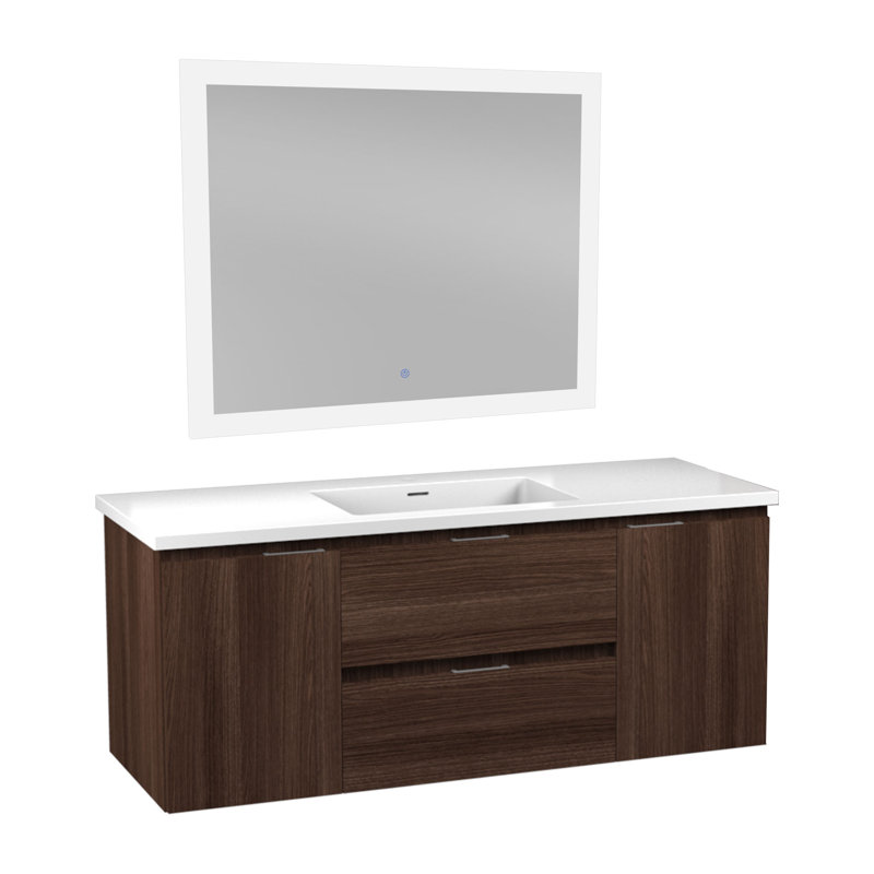 Ensemble de meuble-lavabo simple 48 po avec miroir Conques, Brun