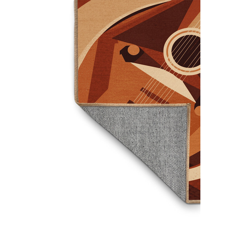Tapis géométrique moderne lavable à la machine Osnat Sitar en brun - reliure brun clair, 8 x 10