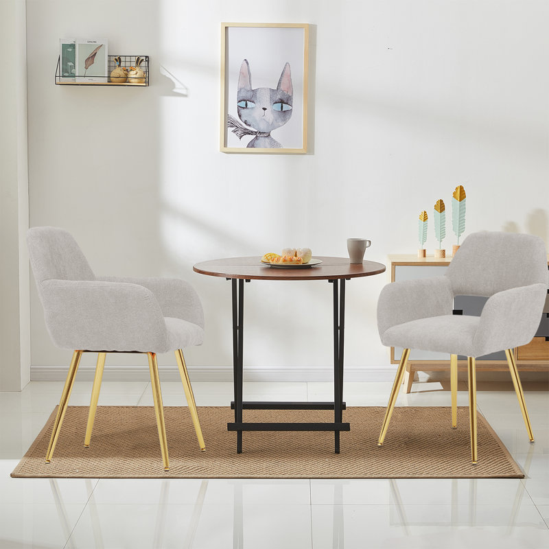 Khiryn Upholstered Dining Chairs with Metal Legs, Modern Fabric Accent Chair for Living Dining Room, Beige