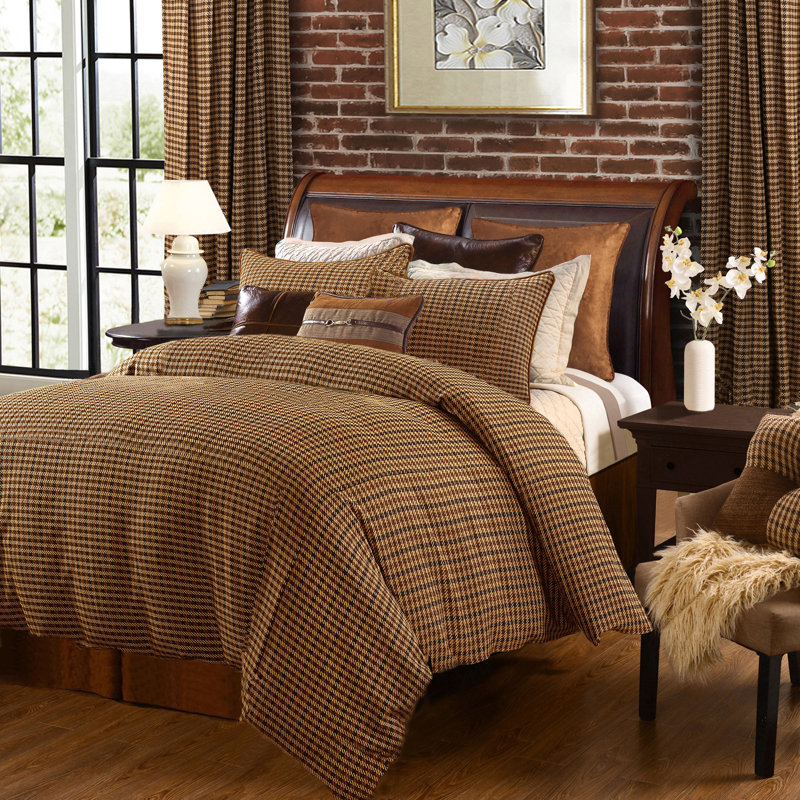 Clifton Brown Tweed Houndstooth Rustic Cabin Lodge Updated Classic Duvet Cover Set, King Duvet Cover + 2 King Shams