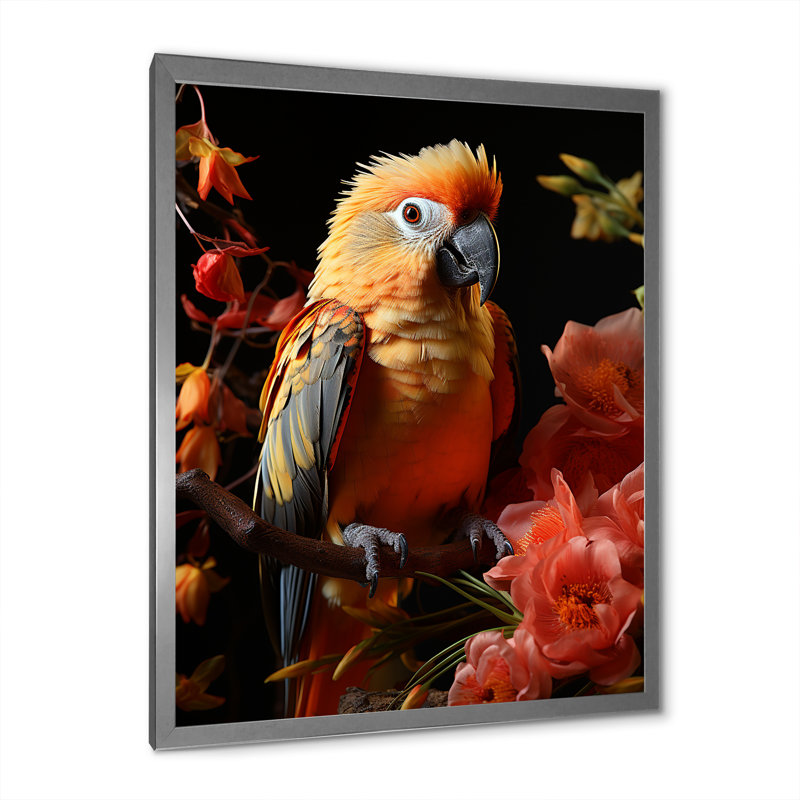 Perroquets, sérénade tropicale sur toile, Cadre photo argenté, H 40 po x l 30 po x P 1,5 po