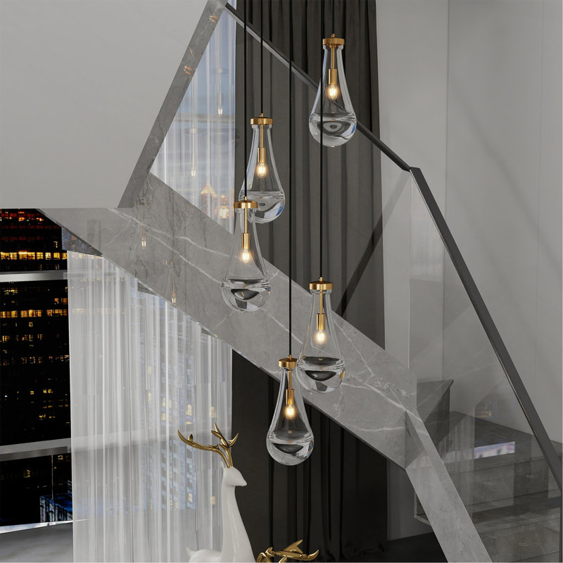 Luminaire suspendu en grappe à 5 lumières, lustres de plafond hauts en laiton réglables, lustre de salon, lustres de vestibule, luminaires suspendus Stairwell, ampoule E12 non incluse