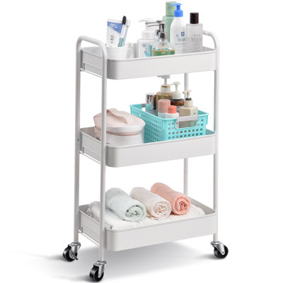 3-Tiers Stainless Steel Utility Cart with Wheels,12*17.3*31.3 inch Rolling Cart,Metal Cart, Salon Trolley Cart,Kitchen Storage Cart,Bathroom Cart