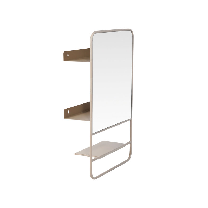 Miroir mural en métal avec 3 tablettes