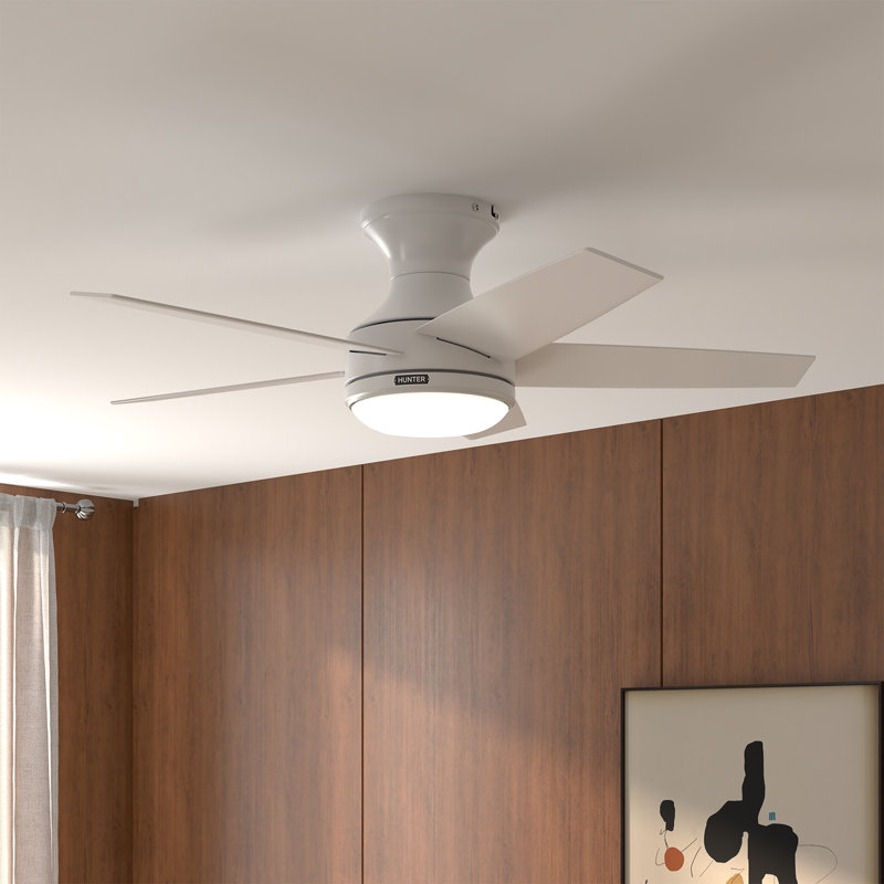 Hunter 44 inch Dreska Low Profile Ceiling Fan with LED Light Kit and Handheld Remote, Fresh White