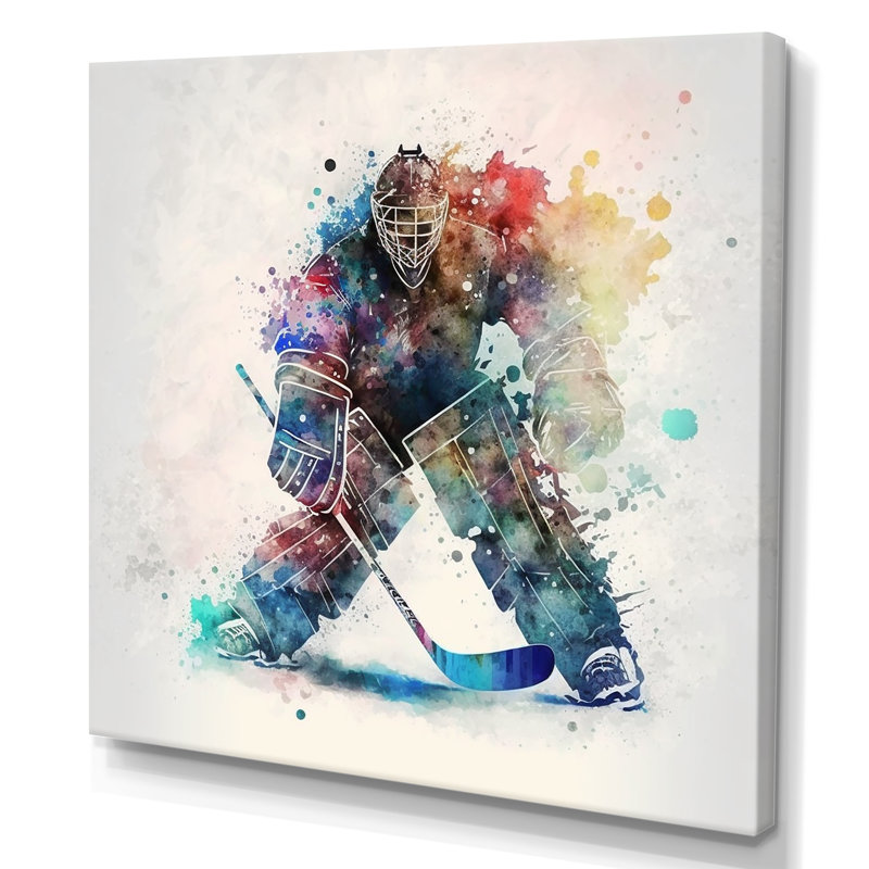 Hockey gardien de but pendant le jeu de hockey II, H 16 po x l 16 po x P 1 po, Toile tendue