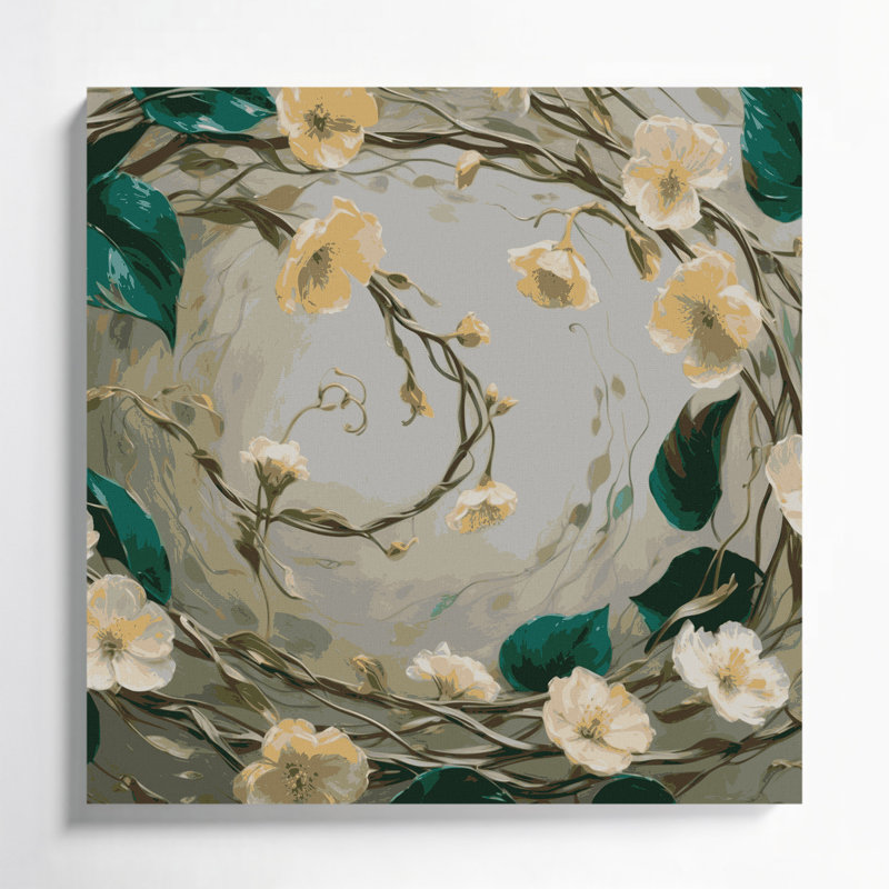 «Botanical Honeysuckle», art mural sur toile beige, H 12 po x l 12 po