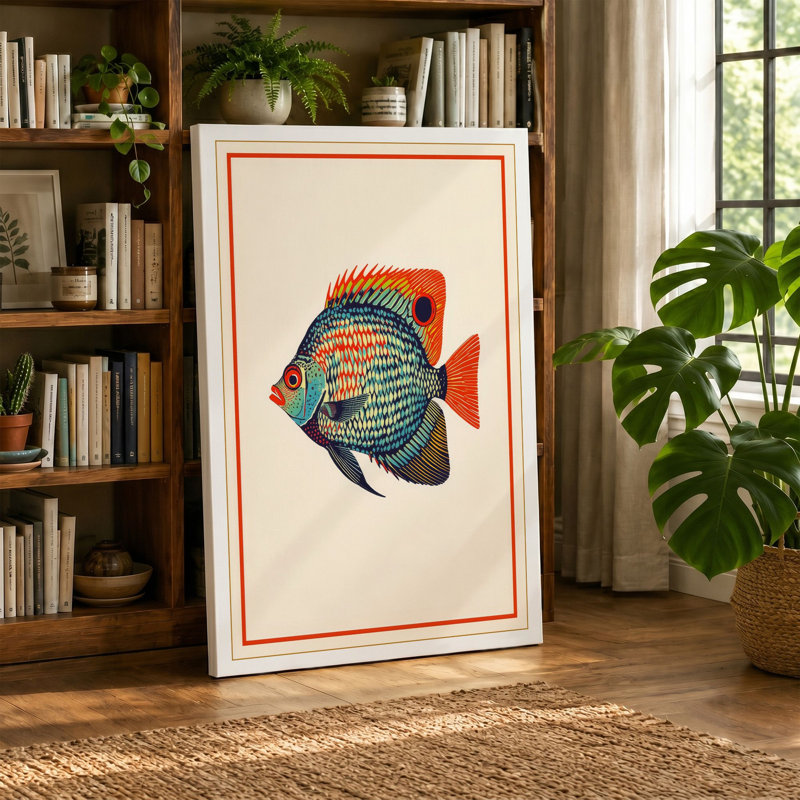 Tropical Fish Study Botanical - Wrapped Canvas, 24x16 - 61.0 x 40.6 cm, Terracotta Border