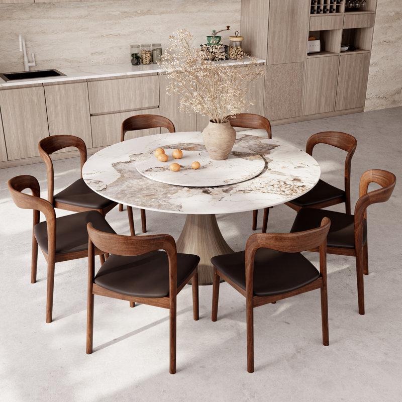 Ensemble de table de salle à manger rotative Lazy Susan de style Mid-Century (1 table 4/6/8), H 29,52 po x l 59 po x P 59 po