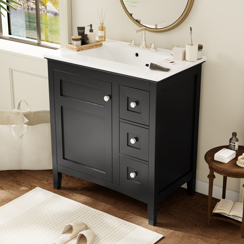 Meuble-lavabo 30 po avec lavabo en céramique, Black
