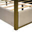 Grand lit plateforme à baldaquin avec tête de lit et structure en métal, beige