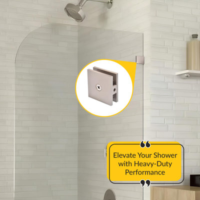 Shower Glass Clamp, Square Edge, U Clamp Hole In Glass Brushed Nickel Finish