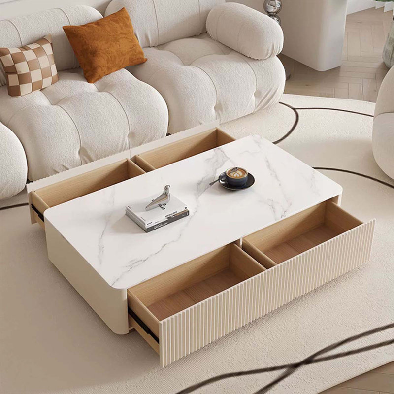 Table basse rectangulaire en bois manufacturé blanc, 13.78" H x 47.24" L x 23.62" W