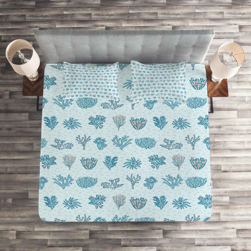 Coastal Polyester Coverlet, King Bedspread + 2 Shams