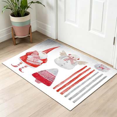 Red Machine Washable,Watercolor Christmas of Santa Claus Indoor Area Rug