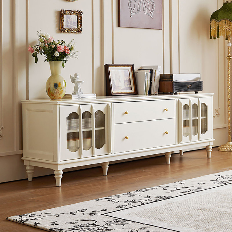 Meuble télé moderne de style crème, H 24,60 po x l 86,60 po x P 16,90 po