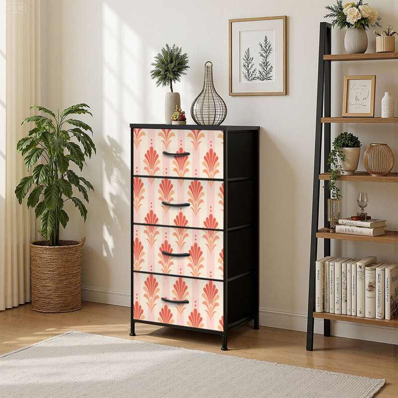Commode 4 tiroirs verticale avec tiroirs en tissu Art Déco