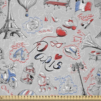 Paris Fabric By The Yard, France Themed Image With French Flag Dogs Eiffel Tower Croissant Vintage City Of Love,Square -  East Urban Home, 9483DD392E2A4F48AD5F636298B65CC2