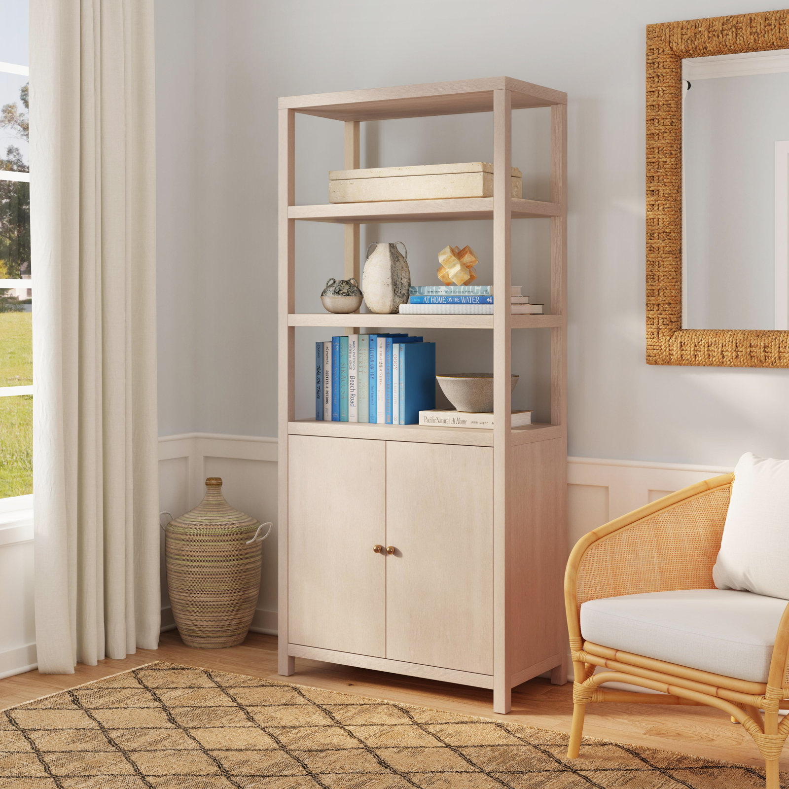 Celine 32" Acacia Bookcase, Antique Taupe