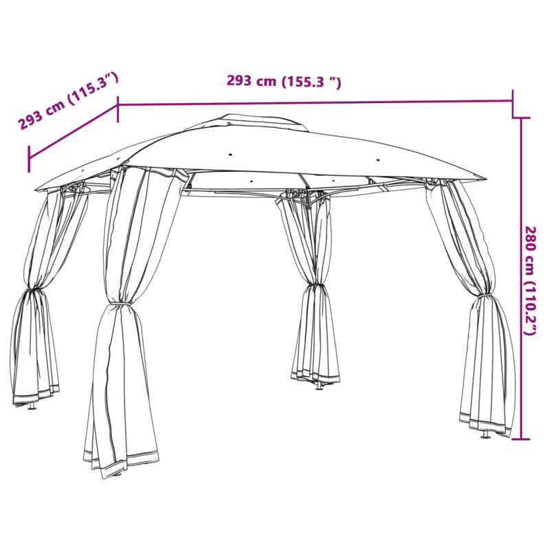 3m x 3m Powder Coated Steel Gazebo, Anthracite