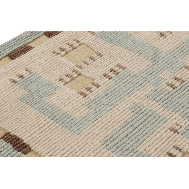 Rug & Kilim’S Scandinavian Rug With Beige-Brown And Blue Geometric Patterns, Rectangle 6' x 9'