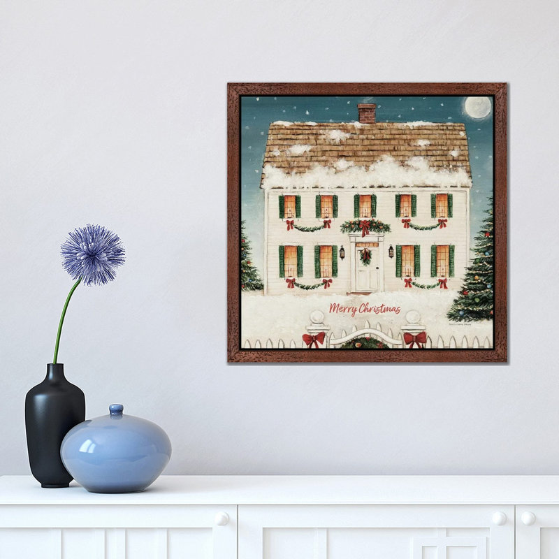 Merry Lil House Square - Merry Christmas by David Carter Brown - Print on Canvas, Brown Floater Framed
