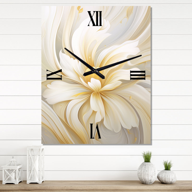 Dreamy White - Fleurs numériques printanières - Très grandes horloges murales, H 32 po x l 24 po x P 1 po