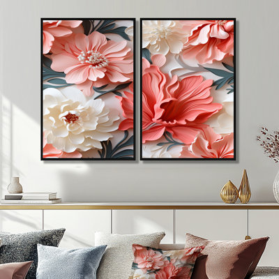 Motif tropical subalterne corail - art mural floral tropical côtier 2 pièces