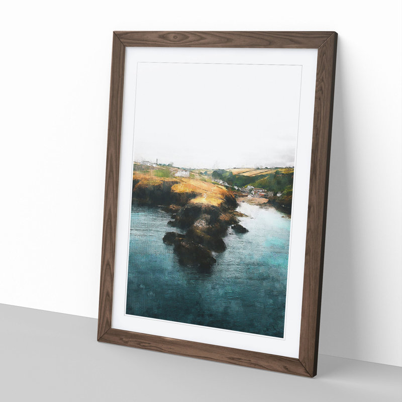 View of Port Isaac in Cornwall - Picture Frame Graphic Art, 65cm H x 48cm W x 2cm D, Walnut