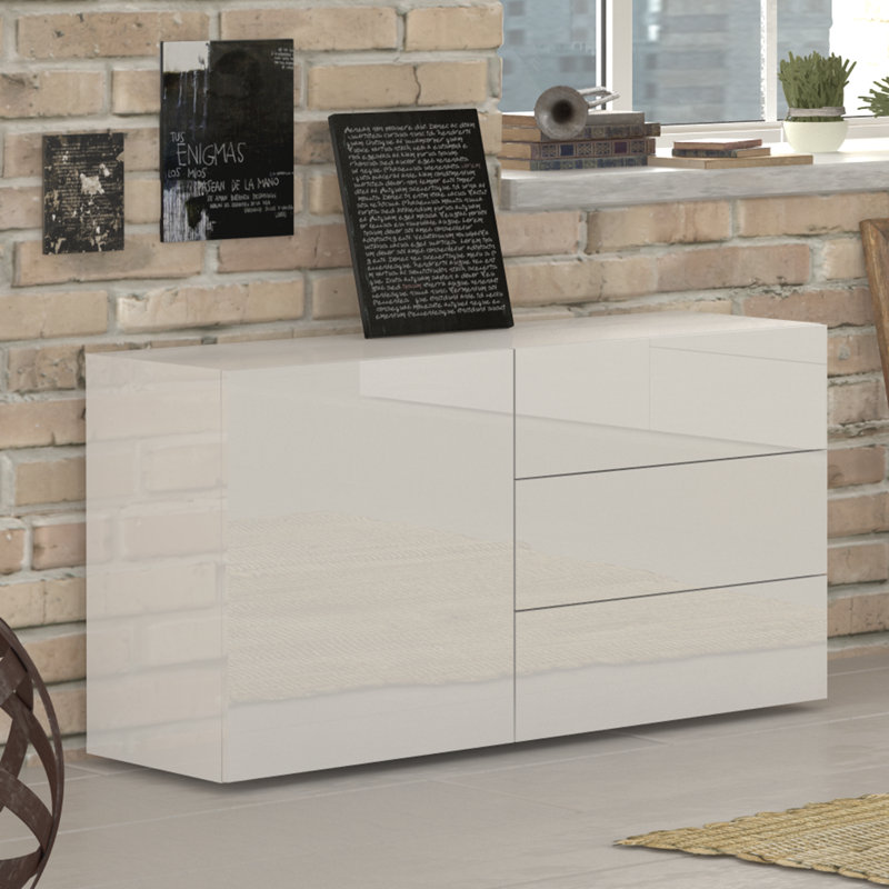 Cadiz 110 Cm Wide 3 Drawer Sideboard, Glossy White