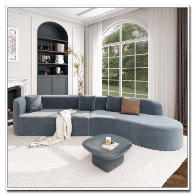 Boneless 132" Modern Sectional Sofa With Curved Design, 2-Piece Chenille Modular Couch With 4 Pillows, Plush Sponge & Spring Cushion