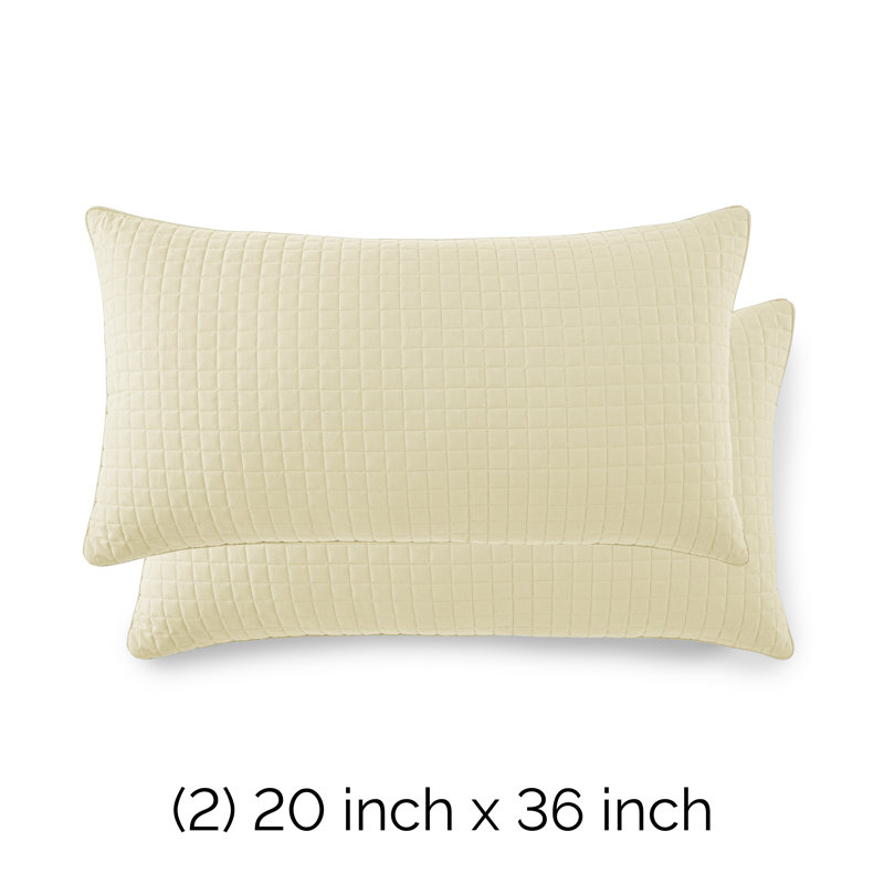 Ensemble de 2 taies décoratives matelassées à motif carré en microfibre à bords carrés passepoilés Southano Fine Vilens, ensemble de 2, 20 po x 36 po, crème