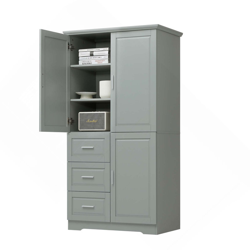 Armoire de rangement haute et large avec 3 tiroirs et portes pour la salle de bain / bureau, Grey