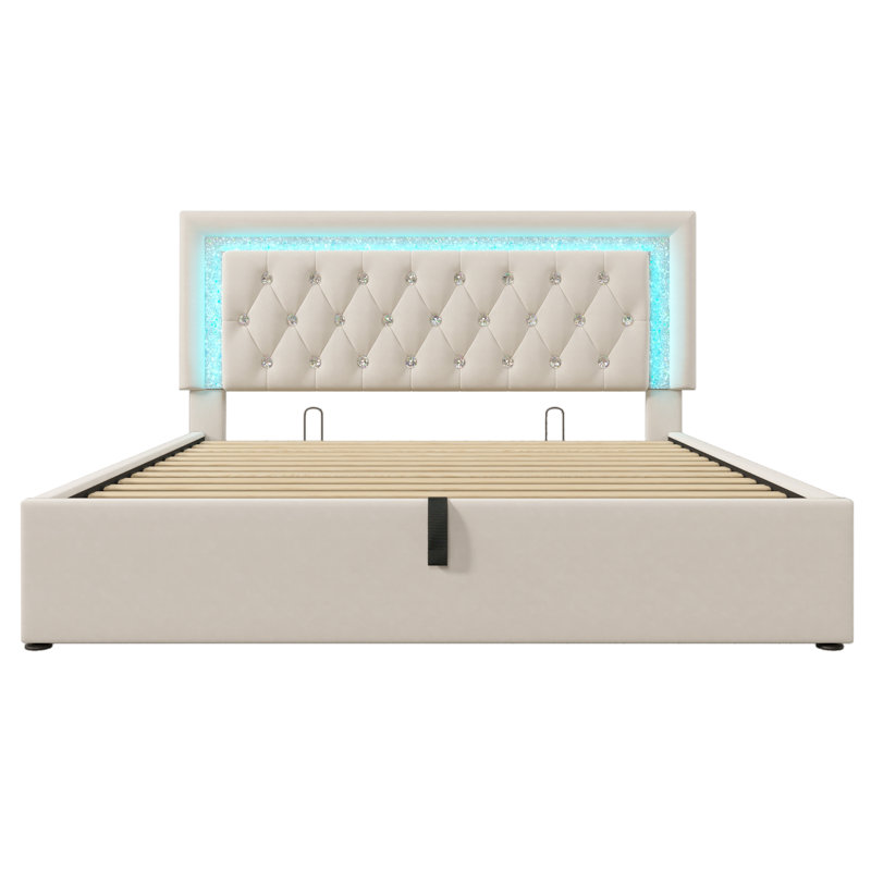 Upholstered Ottoman Storage Bed, Double (4'6), Beige