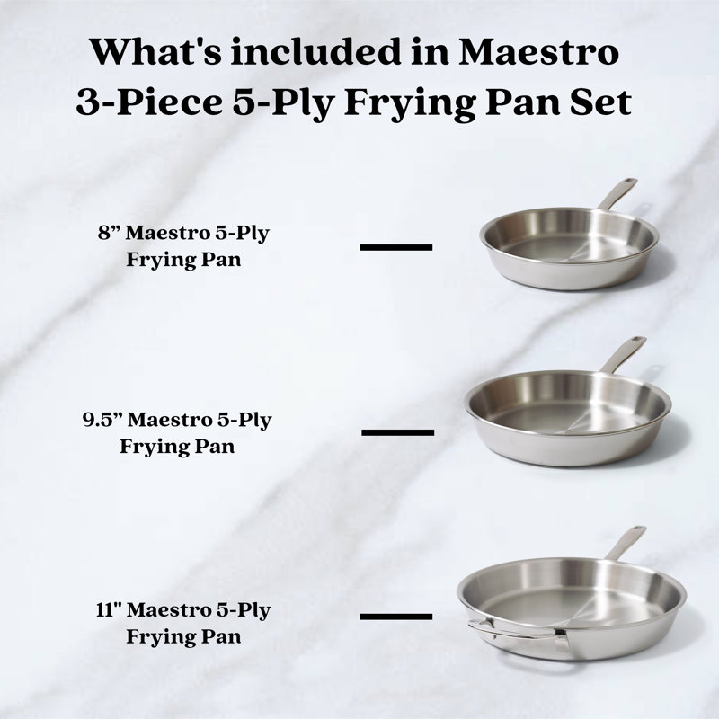 Professional 3-Piece Stainless Steel Non-Stick Frying Pan Set