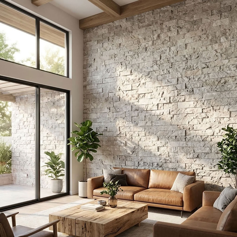 Ivory Splitface 2x4 Brick Travertine Mosaic, Beige